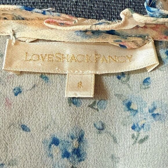 LoveShackFancy Woman’s Ivory Silk Hannah Dress Blue/Pink Floral Print. Size 8. - Picture 10 of 14